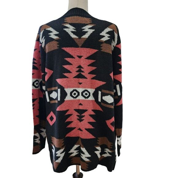 Tribal‎ Western Boho Print Black Pink Oversized Cardigan Lightweight Coat Size M - Picture 9 of 16